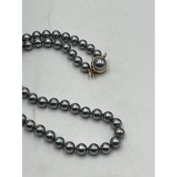 Majorica Gray Rainbow Lustrous Pearl One Strand Necklace 925 Vermeil Box Clasp - Picture 8 of 12